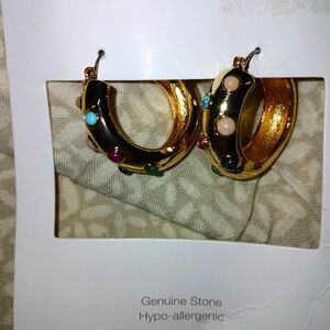 Gold enamel hoop earrings